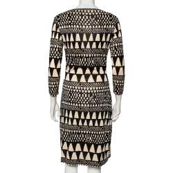 Pre Owned Diane von Furstenberg Black Patterned Silk Knit Victorio Dress S