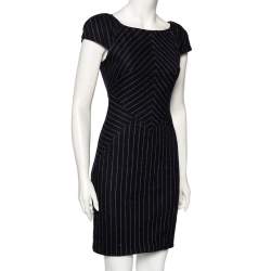 Pre Owned Diane von Furstenberg Navy Blue Striped Wool Helen Sheath Dress M