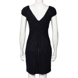 Pre Owned Diane von Furstenberg Navy Blue Striped Wool Helen Sheath Dress M