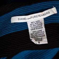 Pre Owned Diane von Furstenberg Blue-Black Striped Textured Wool Rigmora Dress M