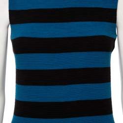 Pre Owned Diane von Furstenberg Blue-Black Striped Textured Wool Rigmora Dress M