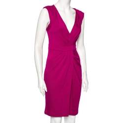 Pre Owned Diane von Furstenberg Fuchsia Wool Whitley Pleated Detailed Short Dress M