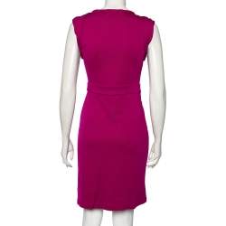 Pre Owned Diane von Furstenberg Fuchsia Wool Whitley Pleated Detailed Short Dress M
