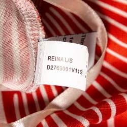 Pre Owned Diane von Furstenberg Dull Orange Printed Silk Reina Long Sleeve Dress S