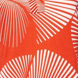 Pre Owned Diane von Furstenberg Dull Orange Printed Silk Reina Long Sleeve Dress S