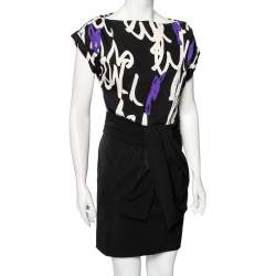 Pre Owned Diane von Furstenberg Multicolor Printed Silk And Synthetic Draped Harro Dress S