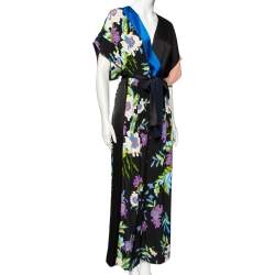 Diane von Furstenberg Black Floral Printed Silk Belted Jumpsuit M