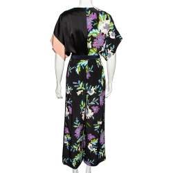 Diane von Furstenberg Black Floral Printed Silk Belted Jumpsuit M