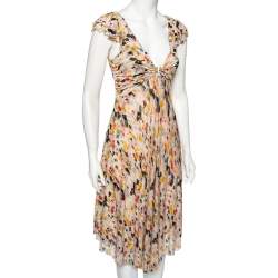 Pre Owned Diane von Furstenberg Multicolor Peony Printed Silk Knit Plunge Neck Eliet Dress S