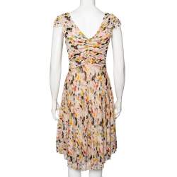 Pre Owned Diane von Furstenberg Multicolor Peony Printed Silk Knit Plunge Neck Eliet Dress S