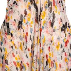 Pre Owned Diane von Furstenberg Multicolor Peony Printed Silk Knit Plunge Neck Eliet Dress S
