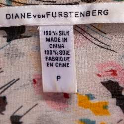 Pre Owned Diane von Furstenberg Multicolor Peony Printed Silk Knit Plunge Neck Eliet Dress S