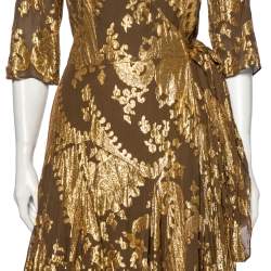 Pre Owned Diane von Furstenberg Olive Green Fil Coupe Taffy Wrap Midi Dress S