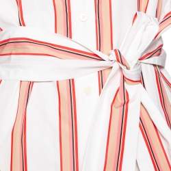 Pre Owned Diane von Furstenberg White Striped Cotton Belted Oversized Shirt Dress XS