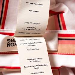 Pre Owned Diane von Furstenberg White Striped Cotton Belted Oversized Shirt Dress XS