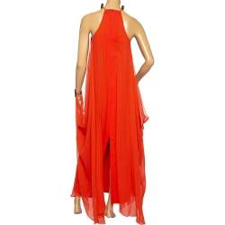 Pre Owned Diane von Furstenberg Orange Silk Chiffon Cuff Detailed Yakira Dress S