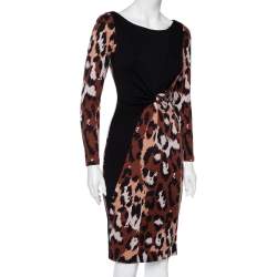 Diane von Furstenberg Black & Brown Leopard Printed Wool Masankay Dress S