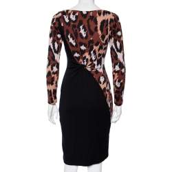 Diane von Furstenberg Black & Brown Leopard Printed Wool Masankay Dress S