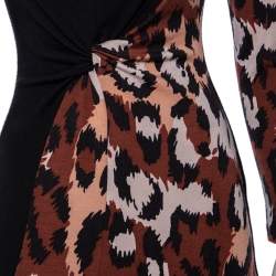 Diane von Furstenberg Black & Brown Leopard Printed Wool Masankay Dress S