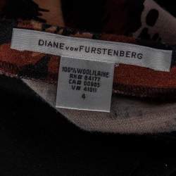 Diane von Furstenberg Black & Brown Leopard Printed Wool Masankay Dress S