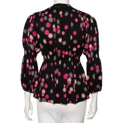 Pre Owned Diane von Furstenberg Black Polka Doted Silk Zazu Blouse S