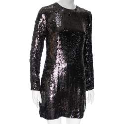 Pre Owned Diane Von Furstenberg Black Sequin Embellished Silk Pauletta Dress M