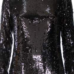 Pre Owned Diane Von Furstenberg Black Sequin Embellished Silk Pauletta Dress M