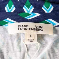 Pre Owned Diane von Furstenberg Navy Blue Diamond Patterned Silk Knit Wrap Dress S