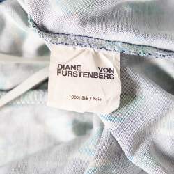 Pre Owned Diane von Furstenberg Navy Blue Diamond Patterned Silk Knit Wrap Dress S