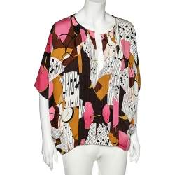 Pre Owned Diane von Furstenberg Multicolor Printed Silk Khalila Top L