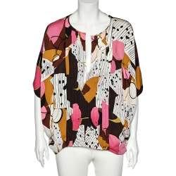 Pre Owned Diane von Furstenberg Multicolor Printed Silk Khalila Top L