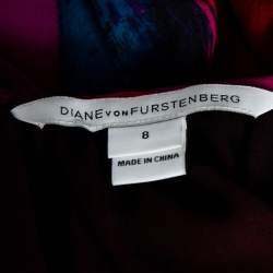 Pre Owned Diane von Furstenberg Multicolored Printed Silk Gathered Detail Saylor Blouse & Skirt Set