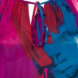 Pre Owned Diane von Furstenberg Multicolored Printed Silk Gathered Detail Saylor Blouse & Skirt Set