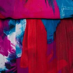 Pre Owned Diane von Furstenberg Multicolored Printed Silk Gathered Detail Saylor Blouse & Skirt Set