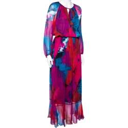 Pre Owned Diane von Furstenberg Multicolored Printed Silk Gathered Detail Saylor Blouse & Skirt Set