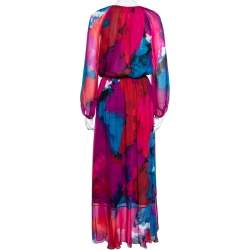 Pre Owned Diane von Furstenberg Multicolored Printed Silk Gathered Detail Saylor Blouse & Skirt Set