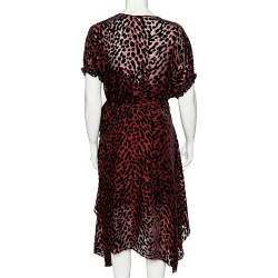 Pre Owned Diane von Furstenberg Burgundy Leopard Pattern Devore Katherine Wrap Dress L