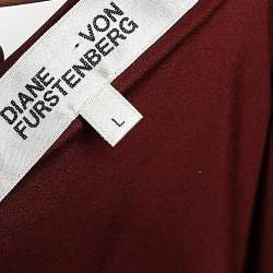 Pre Owned Diane von Furstenberg Burgundy Leopard Pattern Devore Katherine Wrap Dress L