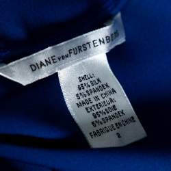 Pre Owned Diane von Furstenberg Blue Silk Ruched Handy Dress S