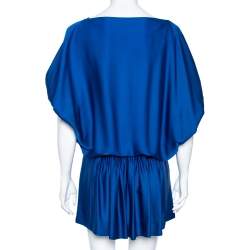 Pre Owned Diane von Furstenberg Blue Silk Ruched Handy Dress S