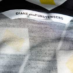 Pre Owned Diane von Furstenberg Black Geometric Printed Silk Gathered Detail Dress S