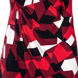 Pre Owned Diane von Furstenberg Burgundy Printed Silk Gathered Dress S