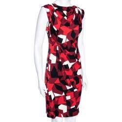 Pre Owned Diane von Furstenberg Burgundy Printed Silk Gathered Dress S