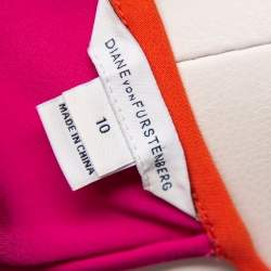 Pre Owned Diane von Furstenberg Pink & Orange Crepe Kera Combo Halter Neck Dress L 