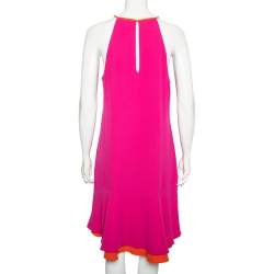 Pre Owned Diane von Furstenberg Pink & Orange Crepe Kera Combo Halter Neck Dress L 