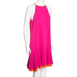 Pre Owned Diane von Furstenberg Pink & Orange Crepe Kera Combo Halter Neck Dress L 