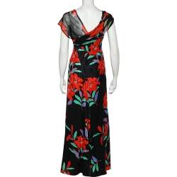 Pre Owned Diane Von Furstenberg Black Floral Printed Silk Maxi Dress M