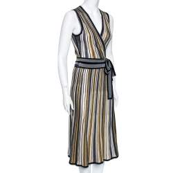 Pre Owned Diane von Furstenberg Multicolored Striped Lurex Knit Cadenza Wrap Dress M
