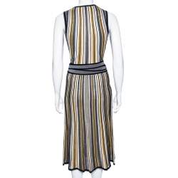 Pre Owned Diane von Furstenberg Multicolored Striped Lurex Knit Cadenza Wrap Dress M