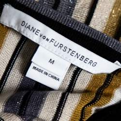 Pre Owned Diane von Furstenberg Multicolored Striped Lurex Knit Cadenza Wrap Dress M